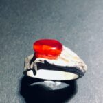 R025 ring zilver bloem en blad met rode steen